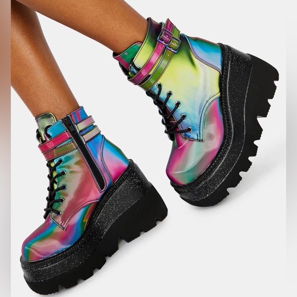 RARE Demonia Shaker 52 Holographic Platform Boots - Picture 11 of 12